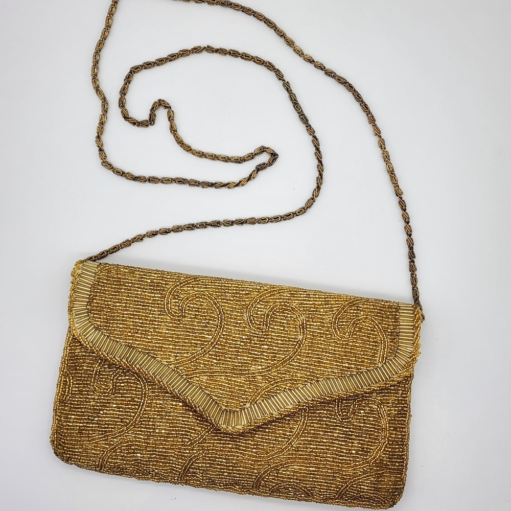 Vintage La Regale Gold Beaded Purse Clutch Chain Strap